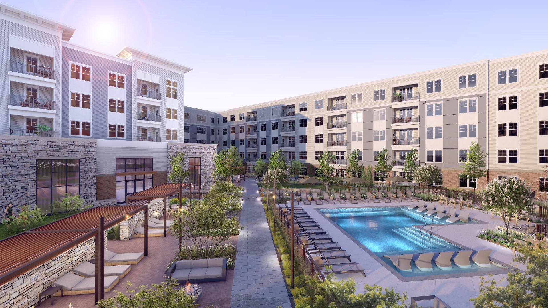 Overview of our lush resident courtyard