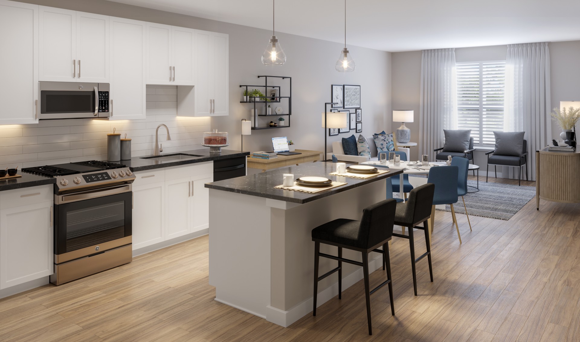 Generous open floor plans with large windows